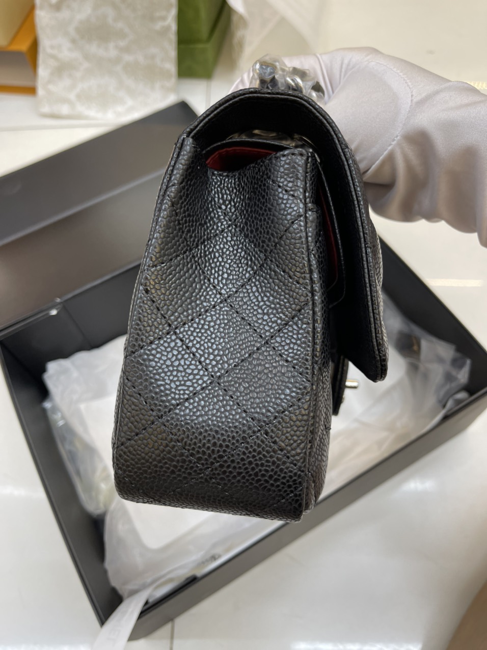 Túi Xách Chanel Super Classic Da Hạt Khóa Bạc 25CM